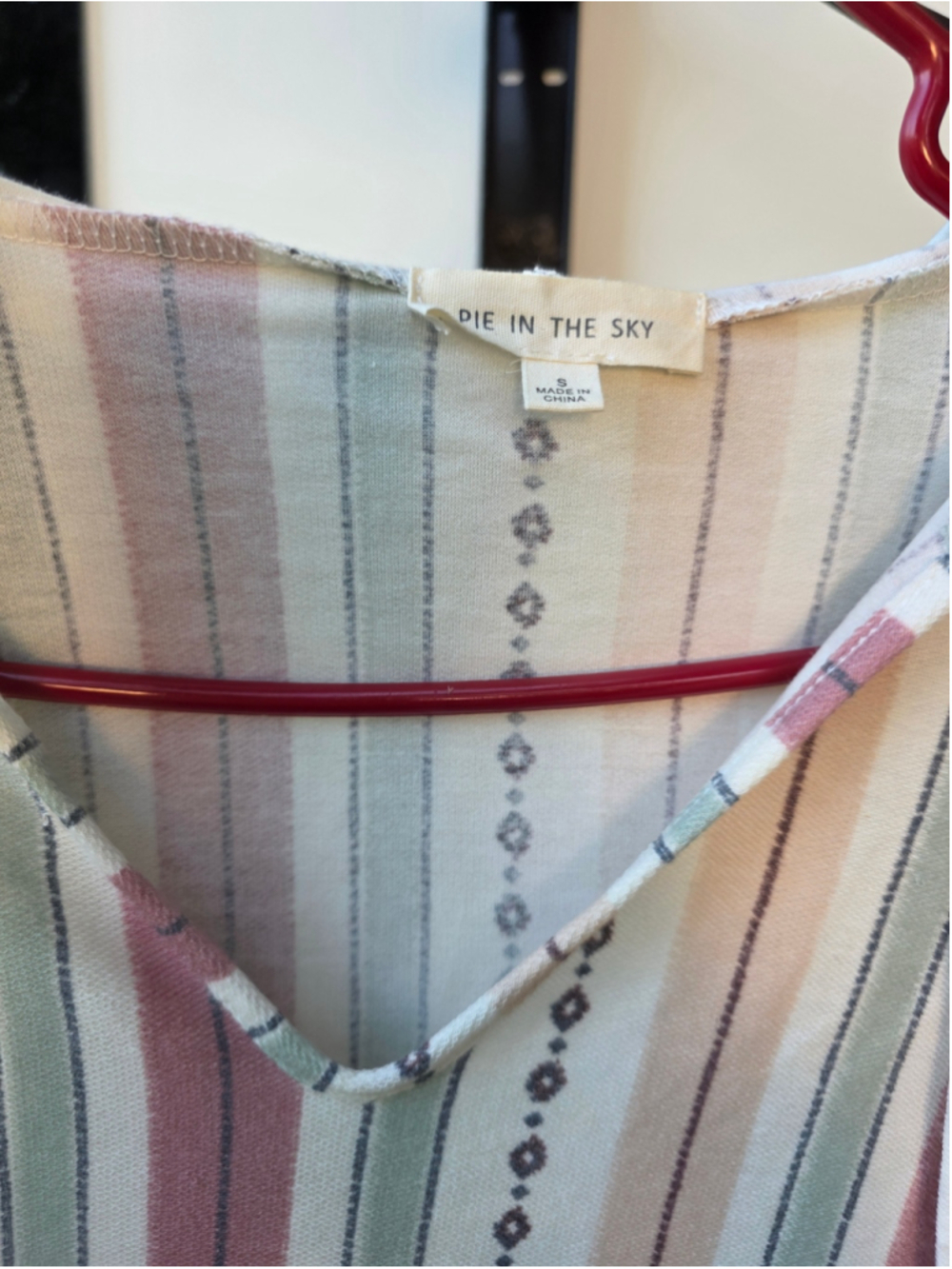 Women's Pie in the Sky Striped Hoodie Shirt Size S Beige Pink boho-inspired chic - Picture 8 of 13
